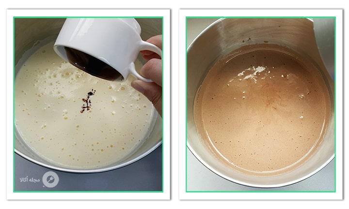 روغن و پودر کاکائو را به مواد کیک موس شکلاتی کاراملی اضافه کنید