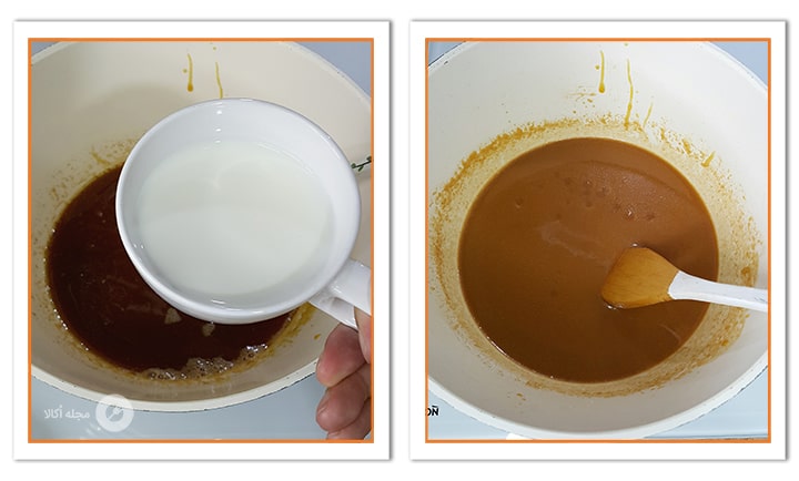 شیر هم دمای محیط را به کارامل اضافه کنید