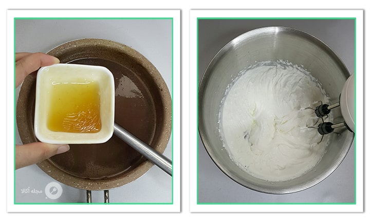 ژلاتین بن ماری شده را به مواد موس شکلاتی اضافه کنید و خامه را بزنید