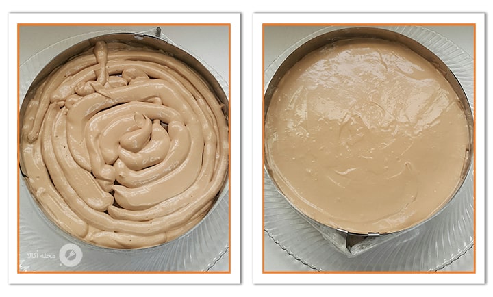 با کمک پالت موس کاراملی را صاف کنید و داخل یخچال قرار دهید تا خودش را بگیرد