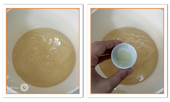 وقتی شکر حل شد آبلیمو بهش اضافه کنید برای شربت باقلوا کرمدار