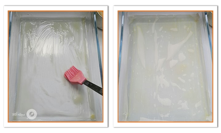 ته پیرکس را روغن مالی کنید برای باقلوا کرمدار