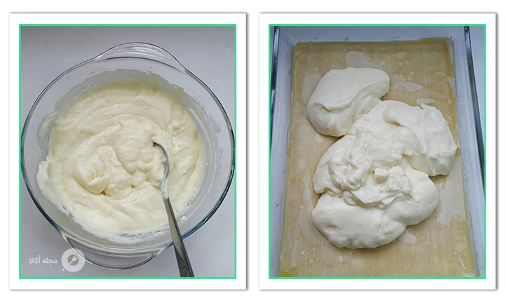 کرم وانیلی را روی خمیر باقلوا بریزید و پخش کنید