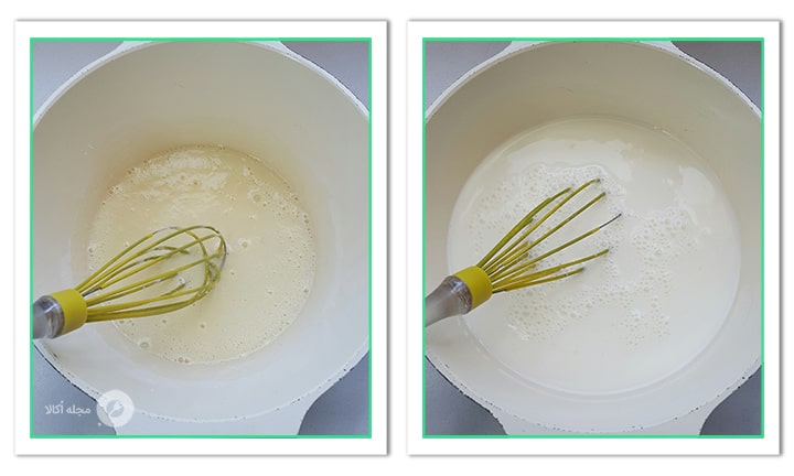 مواد را بزنید تا گلوله نشود برای کرم وانیلی باقلوا کرمدار