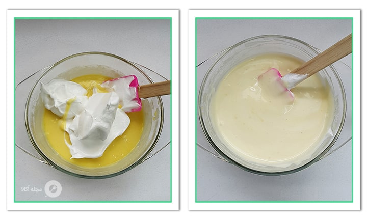 یک سوم سفیده تخم مرغ را به مواد شیرینی اضافه کنید