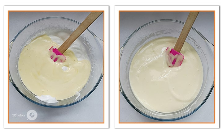 سفیده تخم مرغ را اضافه کنید و با کاردک فولد کنید