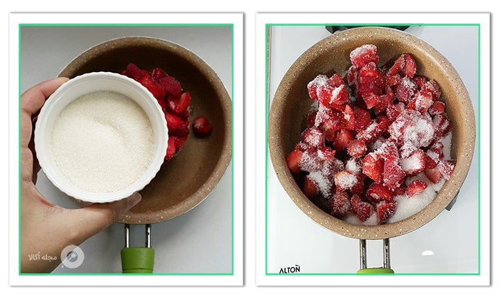 شکر را به توت فرنگی اضافه کنید در سس توت فرنگی