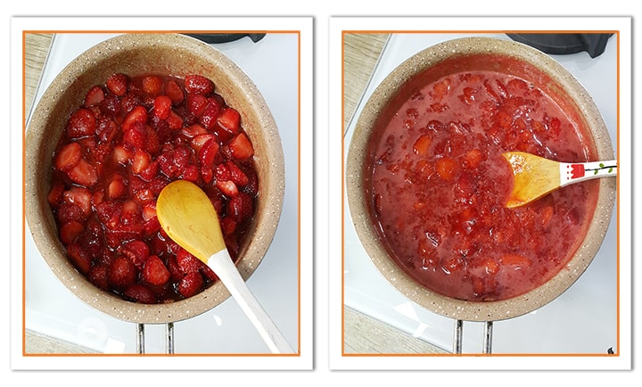 سس توت فرنگی را آماده کنید برای شیرینی تر برشی توت فرنگی