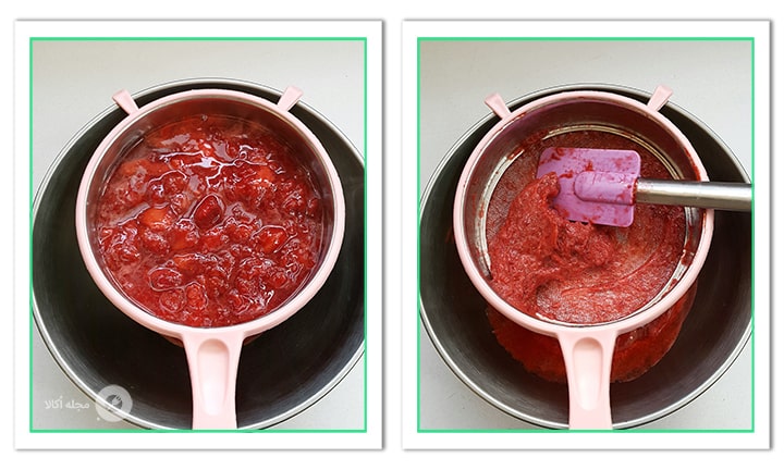 با لیسک سس توت فرنگی را از صافی رد کنید.