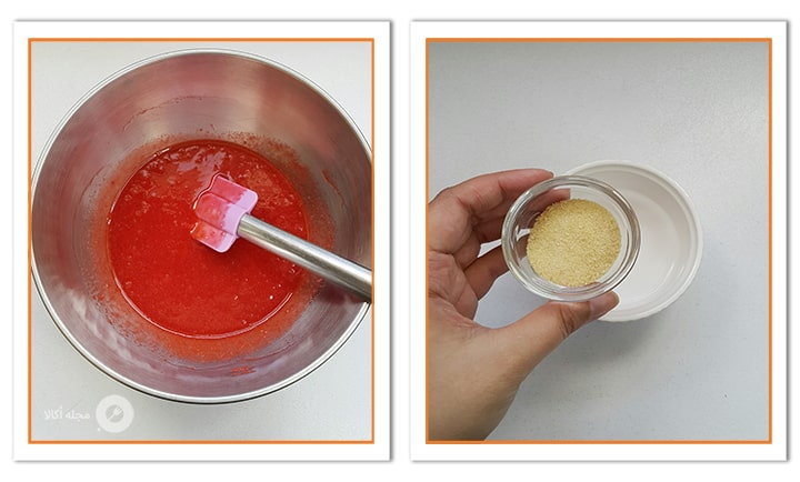 آماده کردن لایه پنیری خامه ای در شیرینی تر برشی توت فرنگی