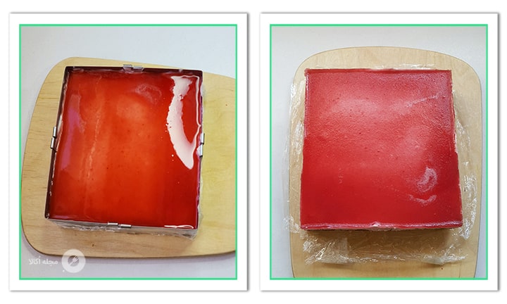 شیرینی تر توت فرنگی را برای بستن خامه و سس توت فرنگی در یخچال قرار دهید.