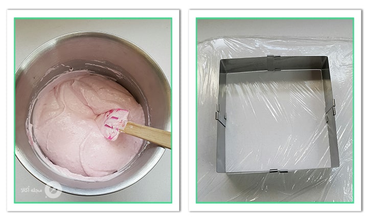 سس مواد میانی شیرینی تر را آماده و روی قالب سلفون بکشید