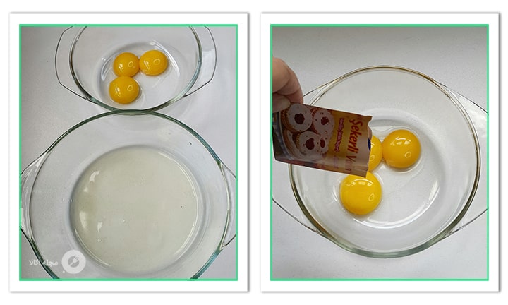 وانیل را به زرده های تخم مرغ اضافه کنید در شیرینی تر اسلایس شده توت فرنگی