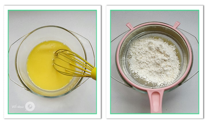 آرد الک شده را به مواد شیرینی تر اسلایس توت فرنگی اضافه کنید