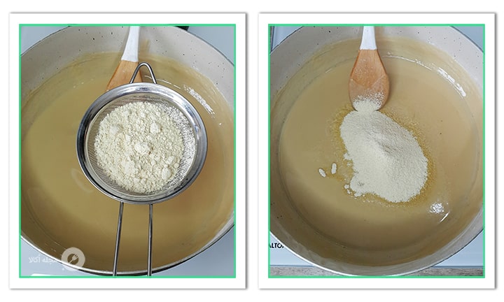 آرد نخودچی را به مواد حلوا نخودچی اضافه کنید برای حلوای آرد نخودچی