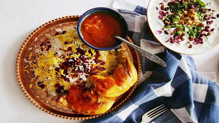 زرشک‌ پلو با مرغ مجلسی