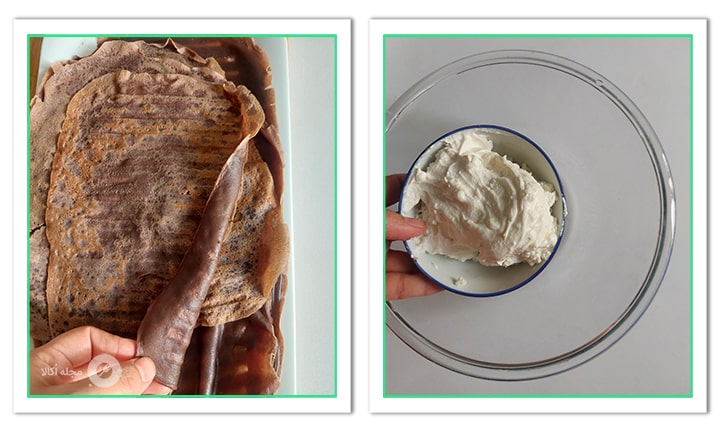 خامه شیرین شده قنادی را برای فیلینگ داخل کرپ رول آماده کنید