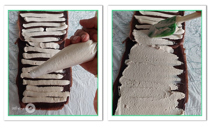 خامه را روی کرپ رومال کنید برای کرپ رول خامه ای