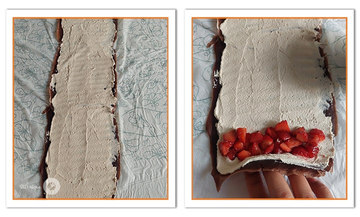 توت فرنگی را برای پیچیدن کرپ روی خامه ها بریزید