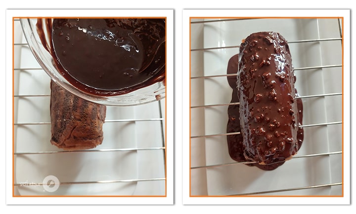 شکلات را روی رول کرپ خامه ای بریزید