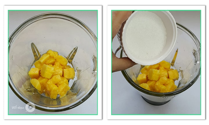 شکر را به انبه برای دسر ژلاتین انبه اضافه کنید