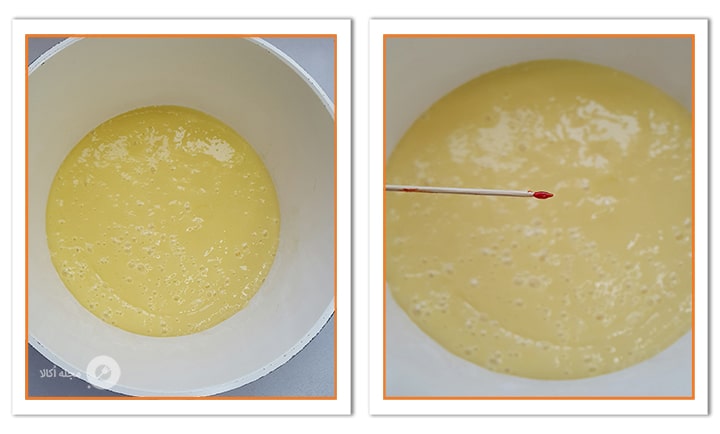 رنگ خوراکی را به مواد ژلاتینی انبه اضافه کنید