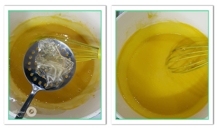 ورقه ژلاتین را به مواد انبه اضافه کنید