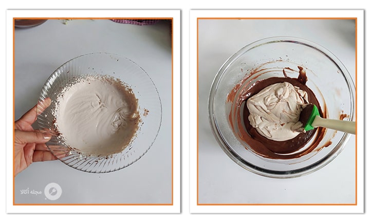 خامه قنادی را به شکلات اضافه کنید برای چیزکیک شکلاتی مغزدار