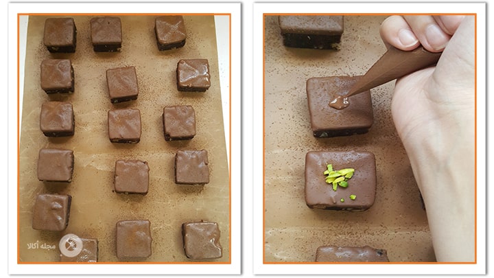 روی شیرینی ها را با شکلات بن ماری شده تزیین کنید روی شیرینی ها را با شکلات بن ماری شده تزیین کنید