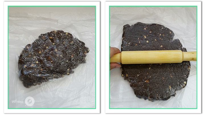 خمیر شیرینی پرسی را با وردنه صاف کنید خمیر شیرینی پرسی را با وردنه صاف کنید