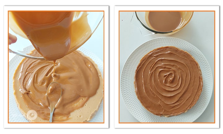 کرم رقیق شده لوتوس را روی چیزکیک ریخته و با قاشق فرم دهید برای چیزکیک لوتوس