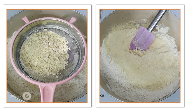 آرد نخودچی را به آرد اضافه کنید برای حلوای مرمری