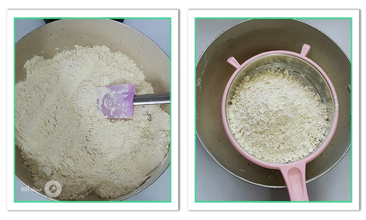 آرد را تفت دهید تا رنگ آن عوض شود برای حلوای مرمری