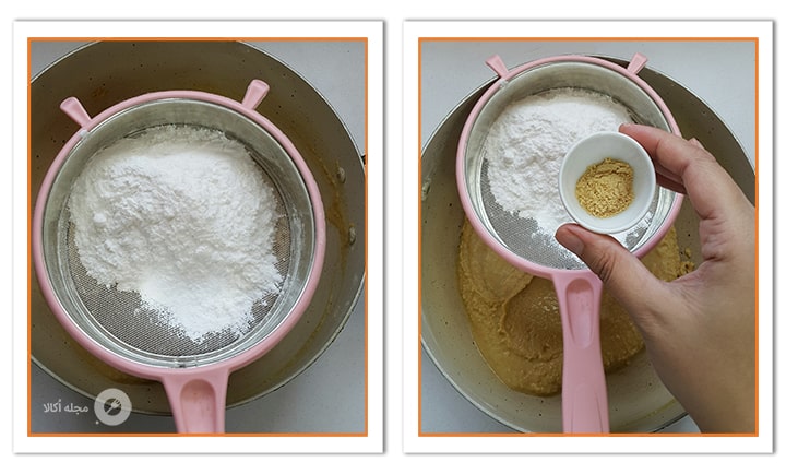 اضافه کردن پودر زنجبیل به آرد برای حلوا مرمری