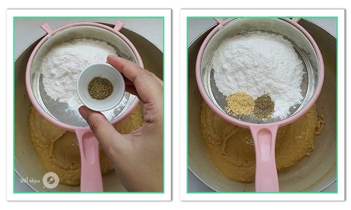 پودر هل و زنجبیل را به آرد اضافه کنید برای حلوای مرمری