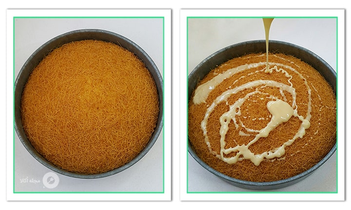 شیرعسلی را روی کیک بریزید تا کامل کیک شعریه را در بربگیرد