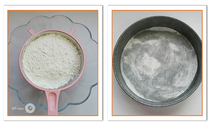 قالب را کاغذ روغنی گذاشته و روی آن آرد بپاشید