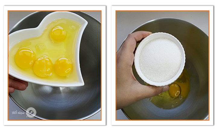 شکر را به تخم مرغ اضافه کنید برای کیک شعریه