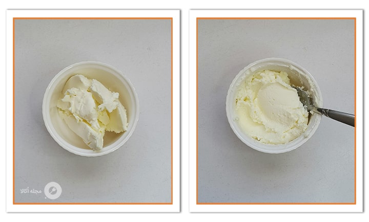 پنیر لبنه را با قاشق بزنید تا باز شود برای کیک شعریه