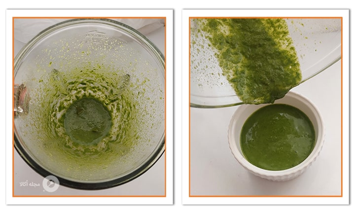 مخلوط اسفناج و روغن مایع را در ظرفی بریزید مخلوط اسفناج و روغن مایع را در ظرفی بریزید