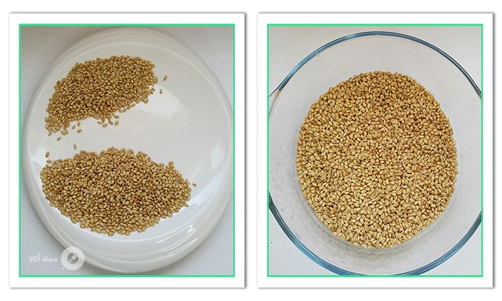 گندم را برای پودر جوانه گندم پاک کنید و خیس کنید 