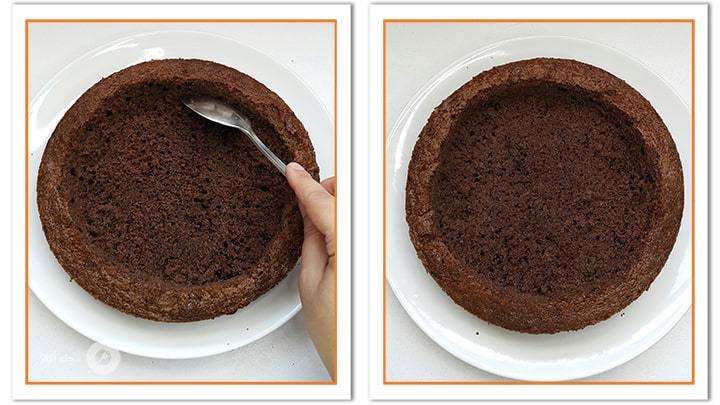 کیک را با قاشق خالی کنید برای پر کردن فیلینگ کیک کیک را با قاشق خالی کنید برای پر کردن فیلینگ کیک