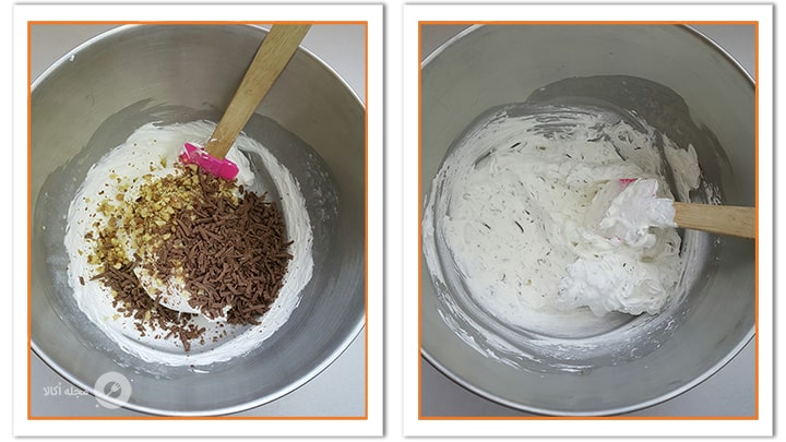 مواد را در خامه کیک اضافه و هم بزنید مواد را در خامه کیک اضافه و هم بزنید