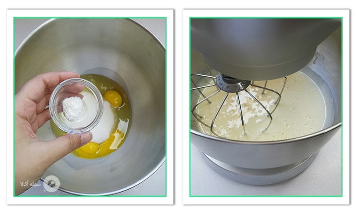 وانیل را به تخم مرغ اضافه کنید و با دور تند هم بزنید برای کیک کوستبک ترکی