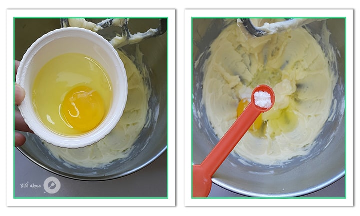 تخم مرغ و وانیل را به مواد خمیر اضافه کنید