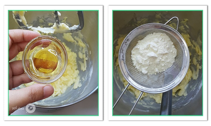 عسل و شیر خشک را به مواد خمیر قطاب آناناسی اضافه کنید