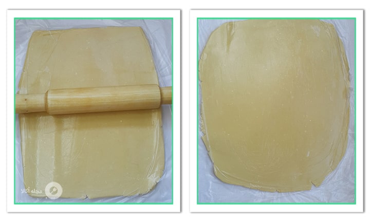 خمیر را ورز دهید با وردنه و به صورت شکل شود