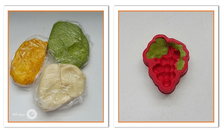 قالب انگور را همانند شکل با خمیرها پر کنید