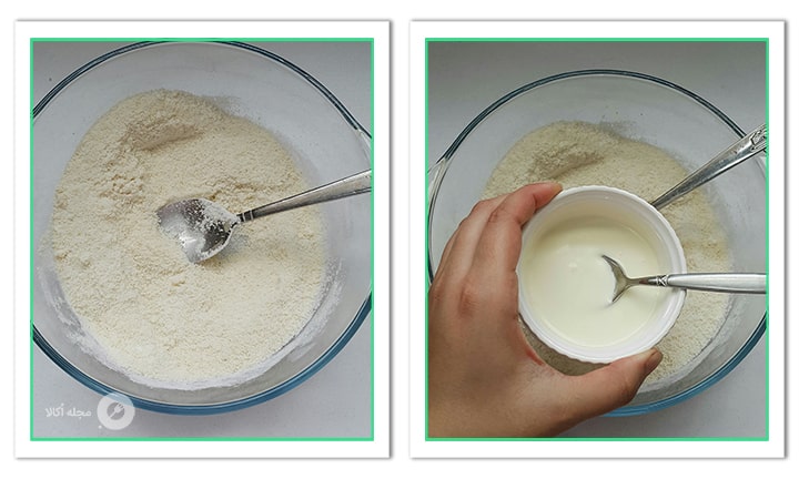 شکلات سفید بن ماری شده را به مواد مخلوط کنید