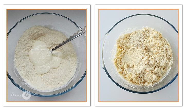 با قاشق مخلوط کنید همانند خمیر شود برای شیرینی بادام و پسته